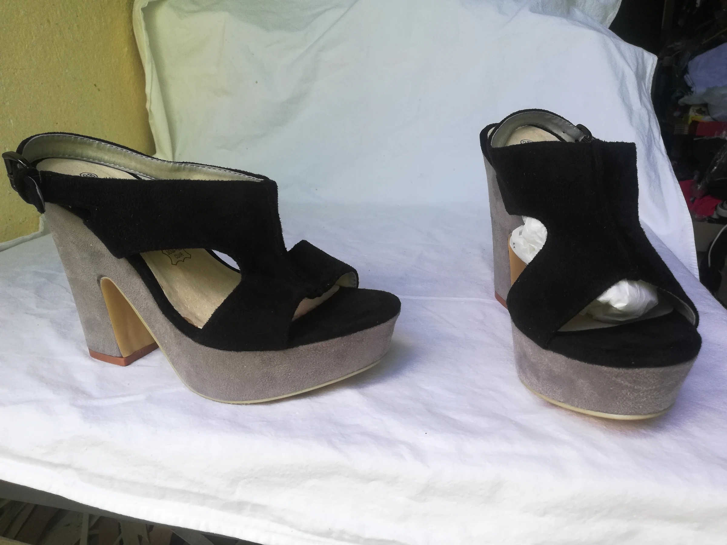 Tweekleurige zwarte/grijze pumps met dikke hoge hak van 12 cm maat 37 - nieuw – photo 20